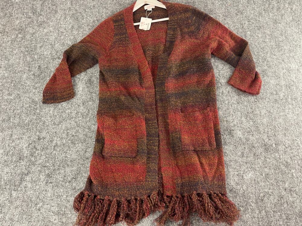 Kamana Sweater Women Large Cardigan Red Open Front Wool Blend Drape B1